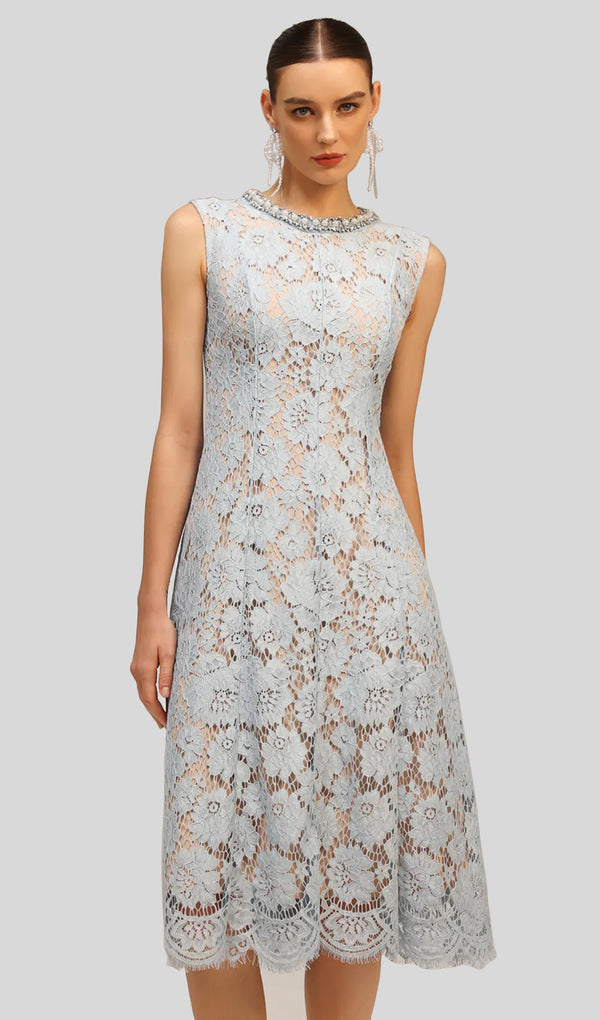 Sleeveless Diamond Pearl Midi Dress