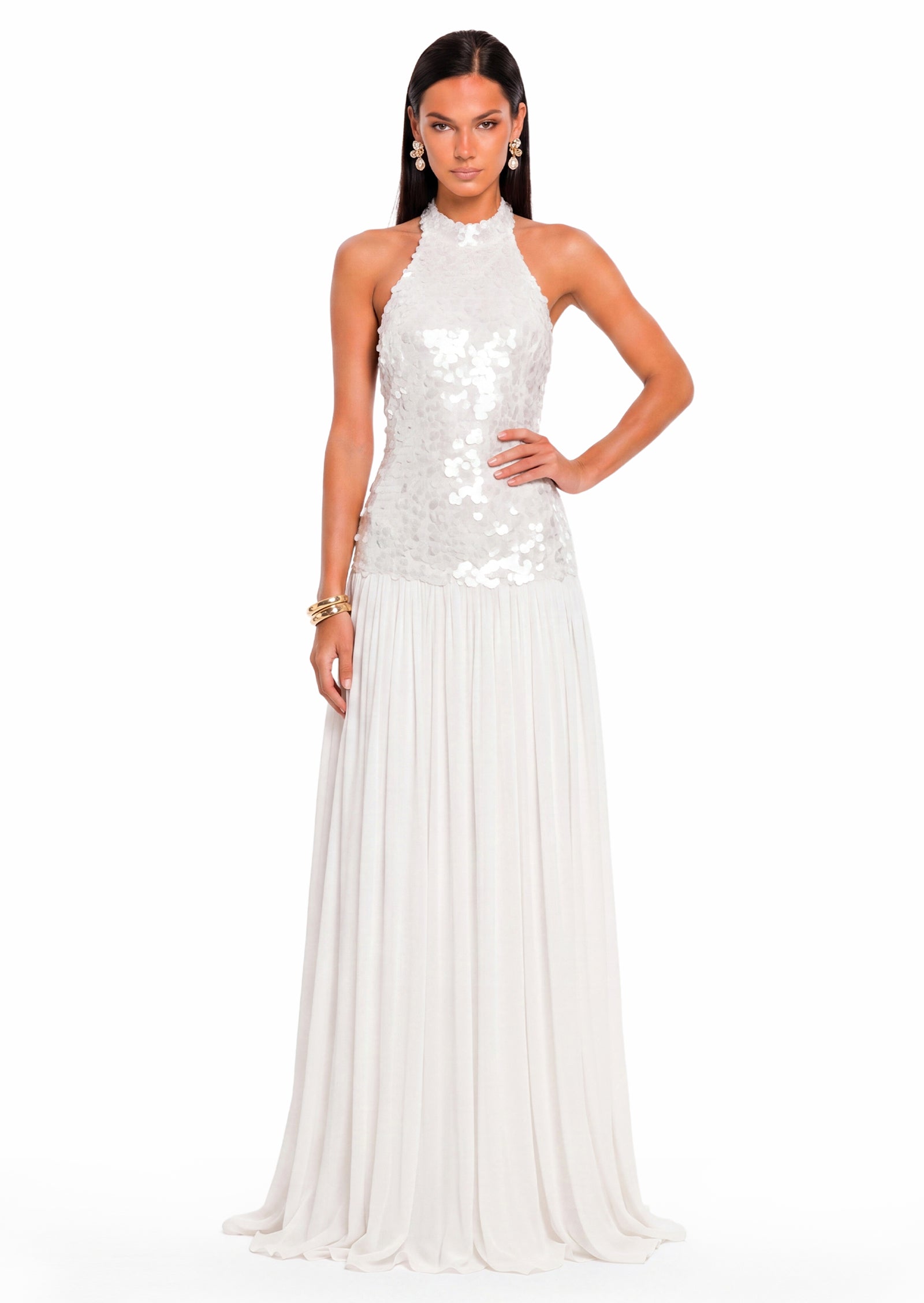 Kacela Sleeveless Sequined Maxi Dress in White