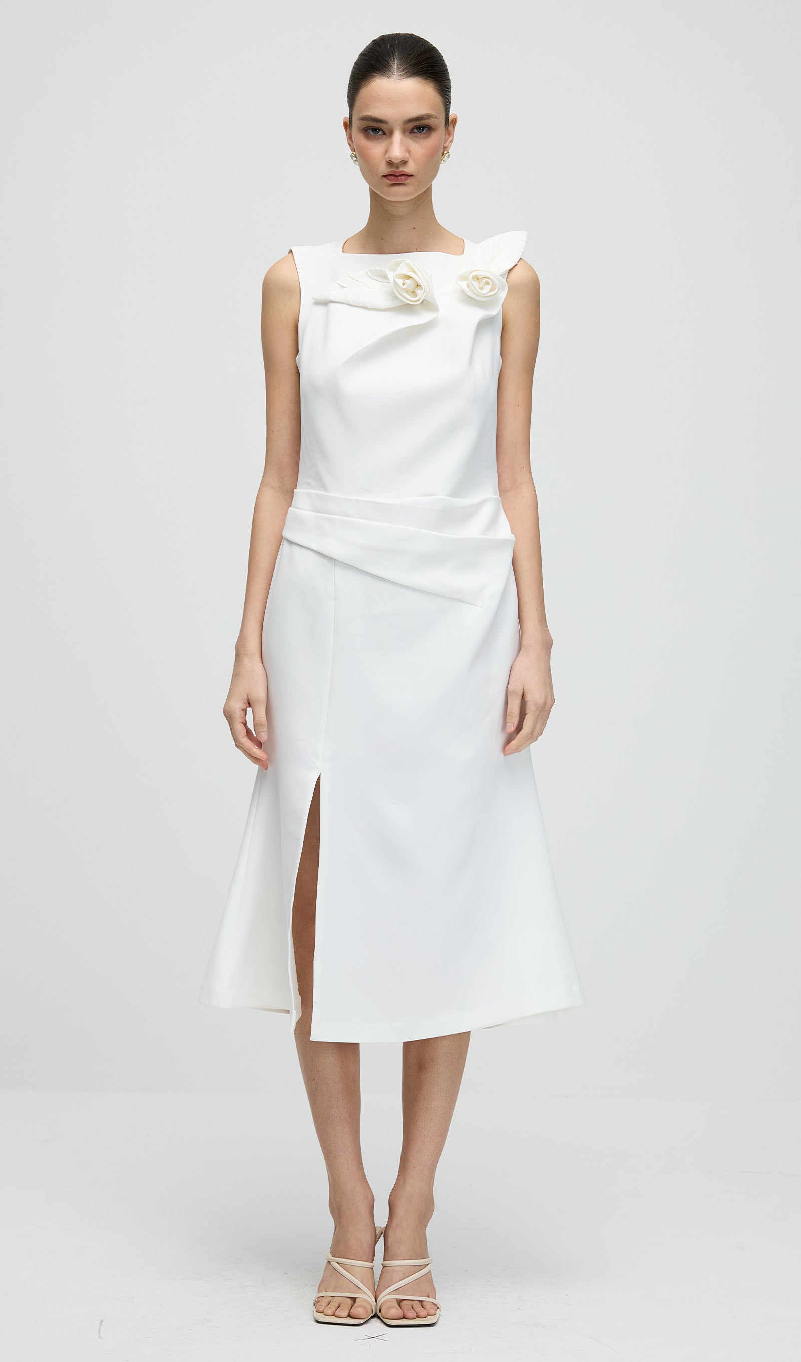 Midikleid in A-Linie mit Blumenmuster und Laternenärmeln