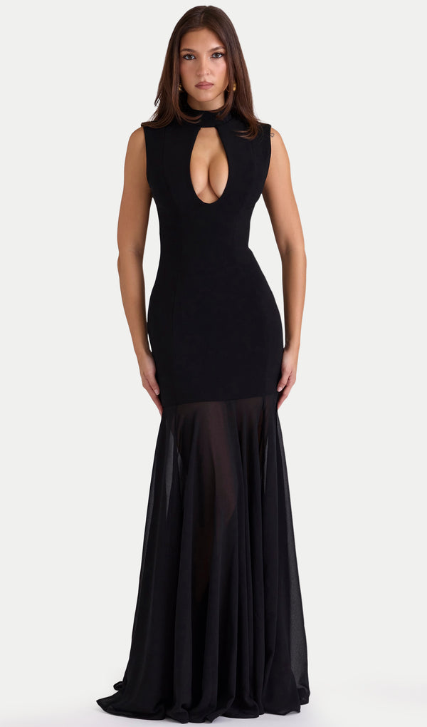Sleeveless Keyhole Draping Maxi Dress