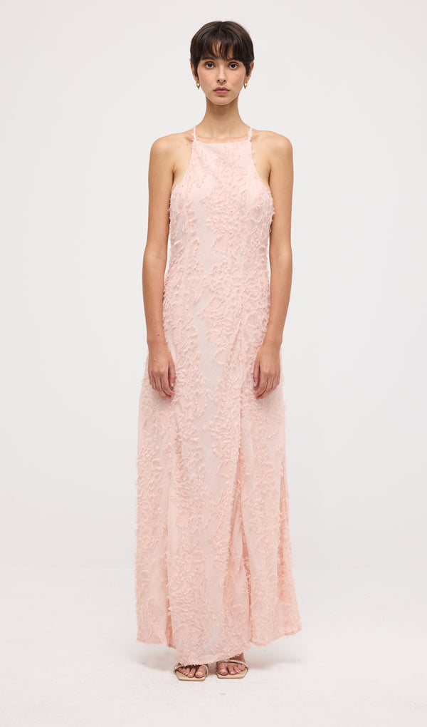 Sleeveless Raw Edge Maxi Dress In Pink