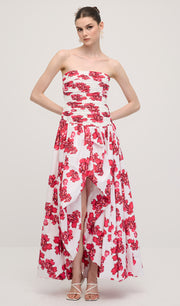 Midikleid in A-Linie mit Blumenmuster und Laternenärmeln
