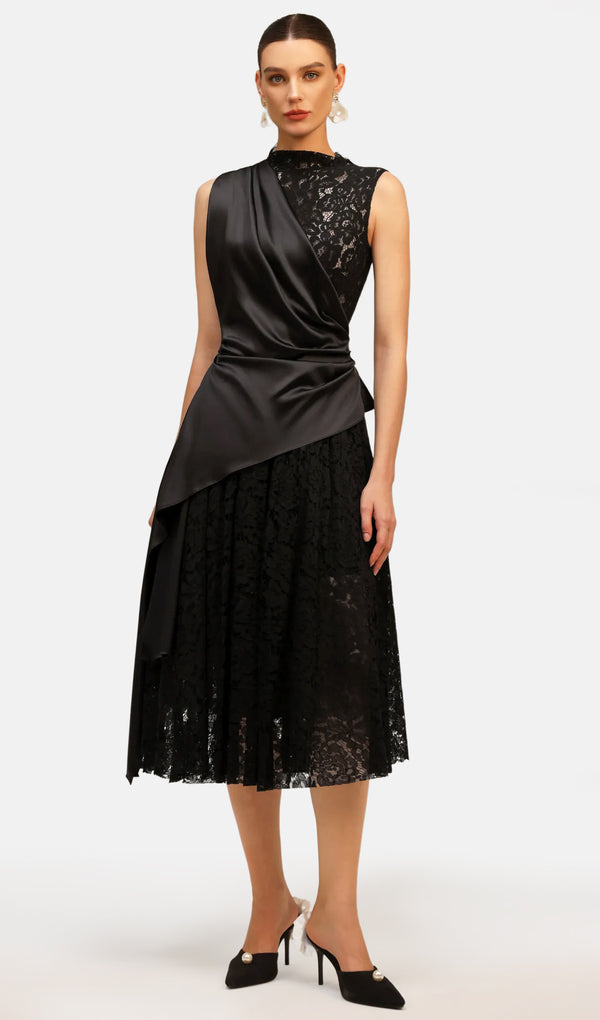 Sleeveless Streamer Lace Midi Dress