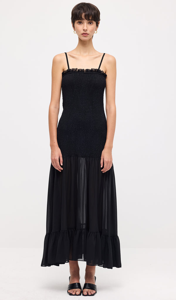 Sleeveless With Gathers Maxi Dress In Black