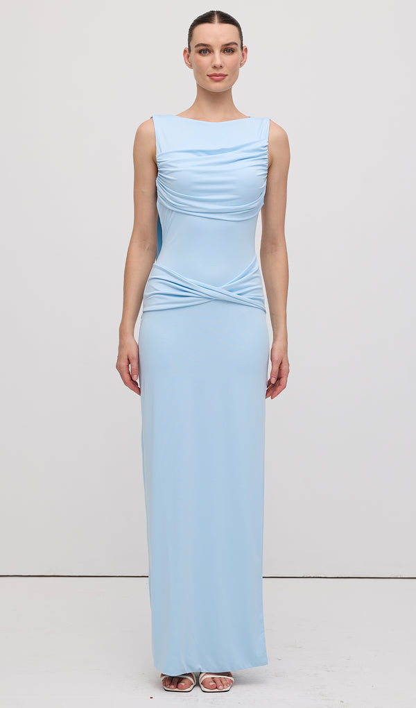Slinky Drape Maxi Dress Baby Blue