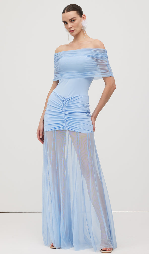 Slinky Off Shoulder Maxi Dress