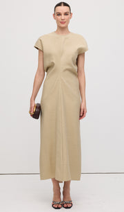 Slouch Waist  Midi Dress-Green