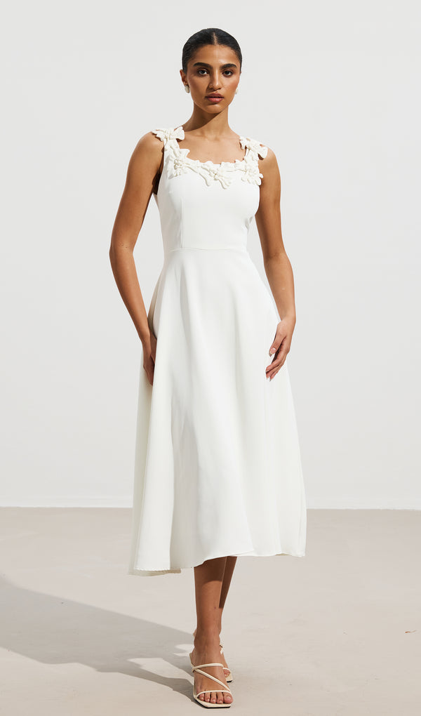 Solid 3D Floral Sleeveless Midi Dress