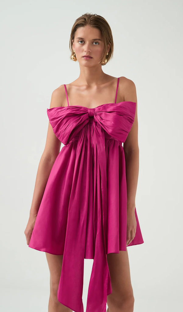 Solid Bow Mini Dress