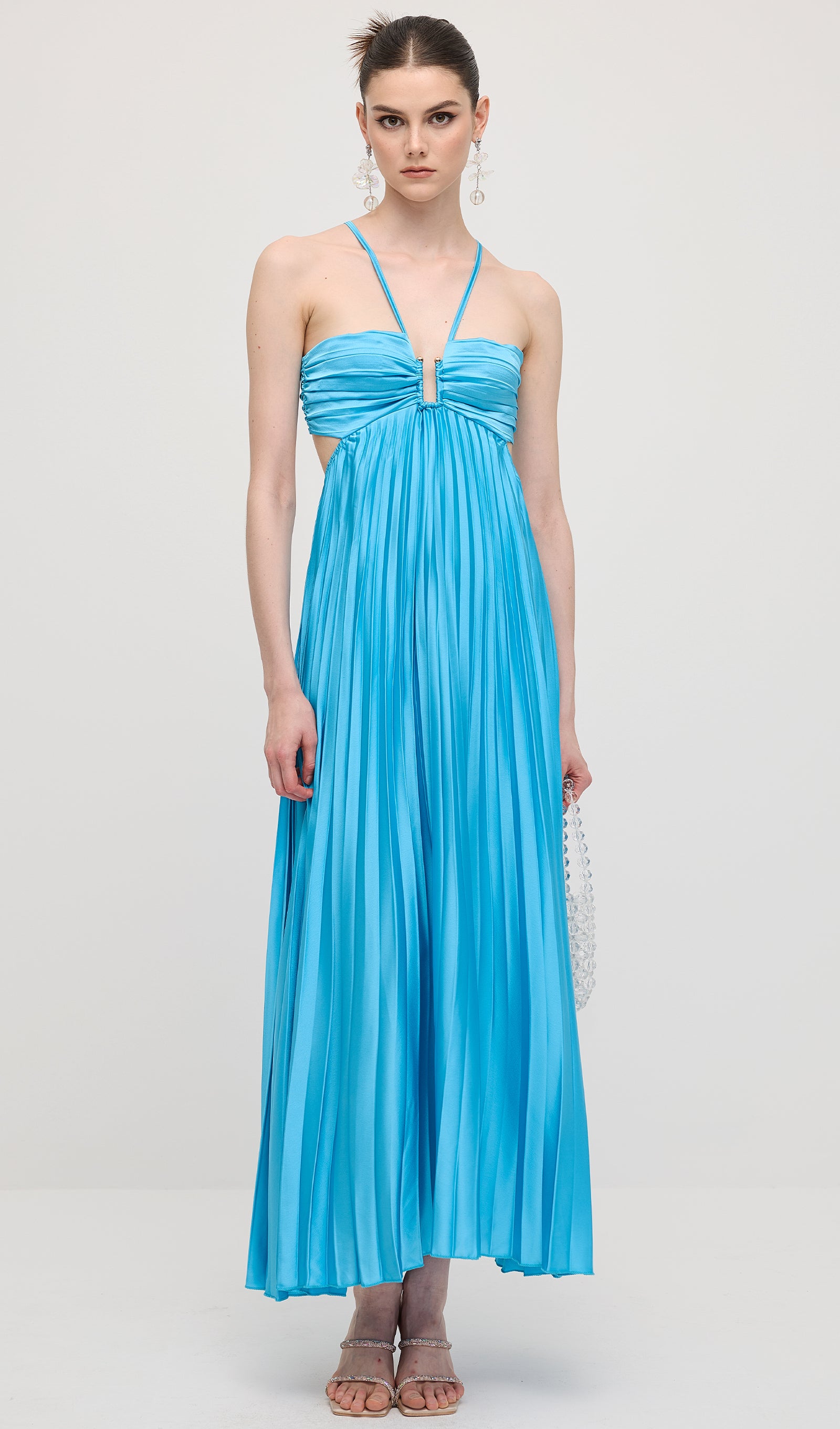 Midikleid in A-Linie mit Blumenmuster und Laternenärmeln