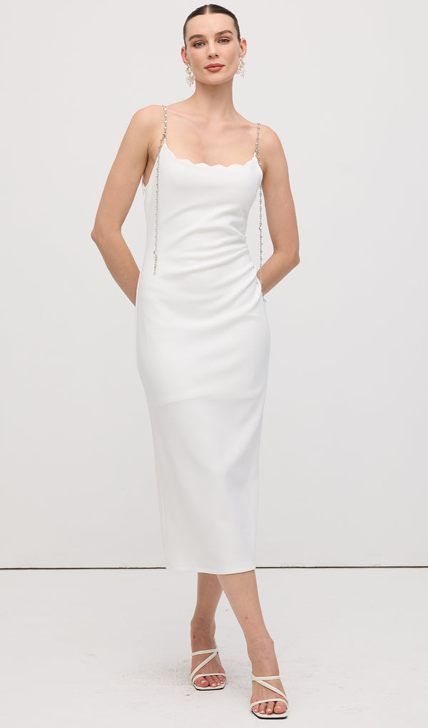 Solid Diamond Embellished Midi Dress