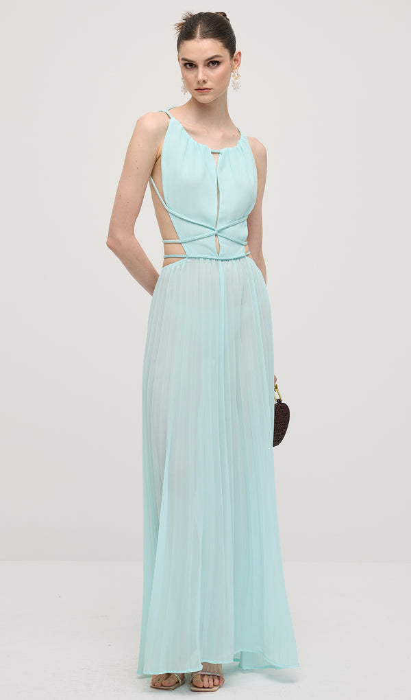 Solid Halter Open Back Maxi Dress