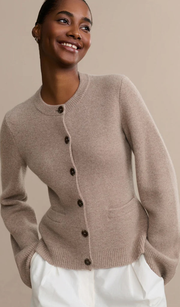 Solid Knit Cardigan In Taupe