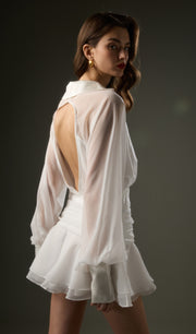 Solid Lantern Sleeve Mini Dress In White