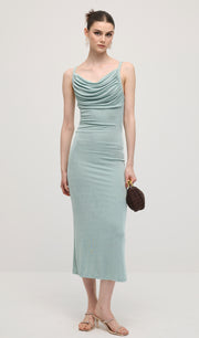 Solid Ruched Sleeveless Midi Dress