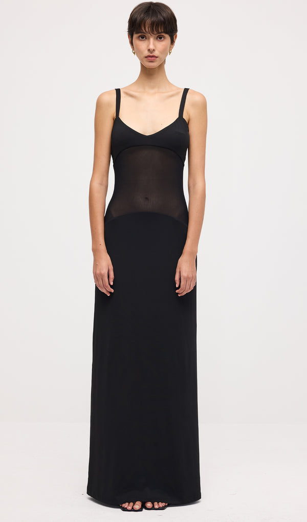Solid Sheer Knit Curve Maxi Dress In Black
