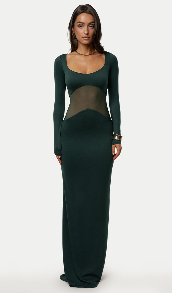 Solid Sheer Knit Curve Maxi Dress In Green