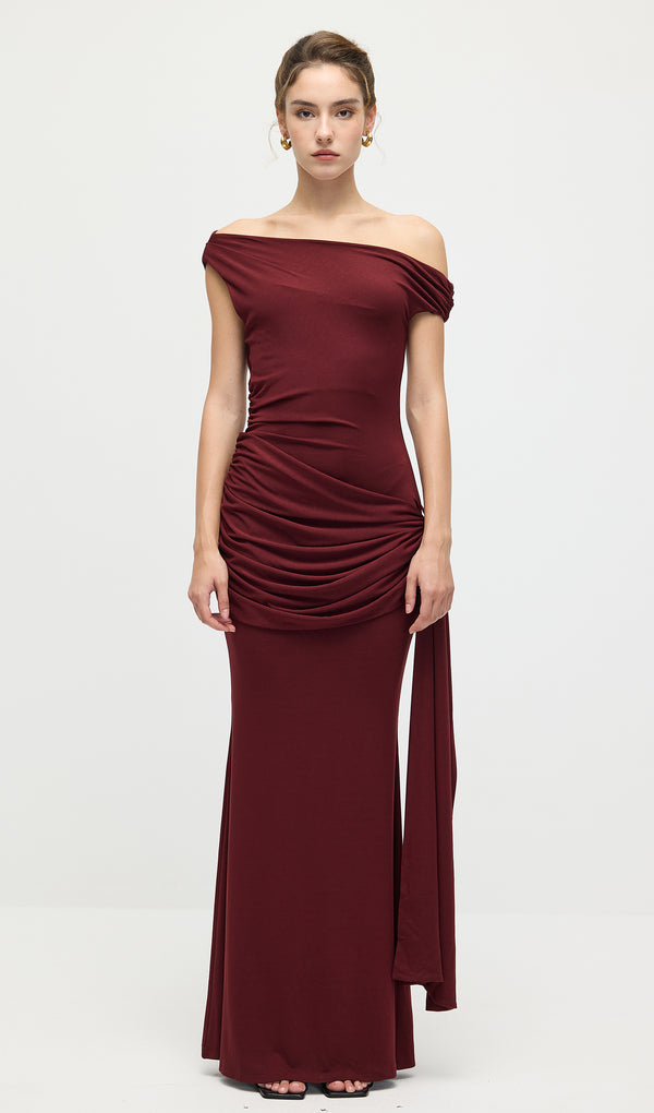 Solid Slinky Fishtail Maxi Dress In Mahogany