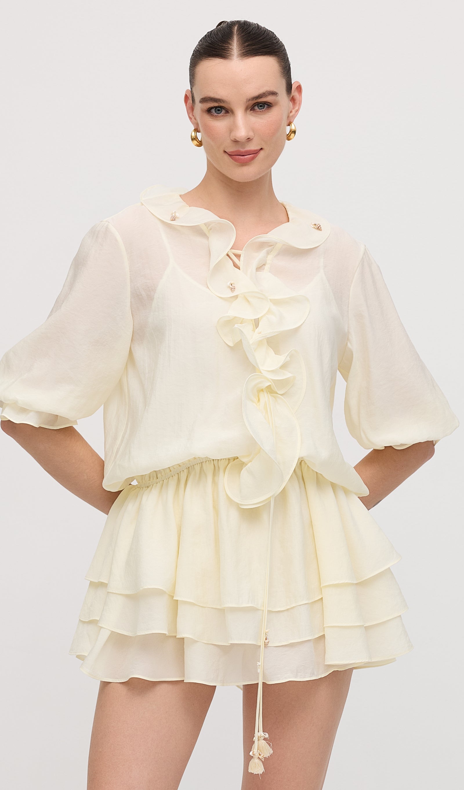 Midikleid in A-Linie mit Blumenmuster und Laternenärmeln