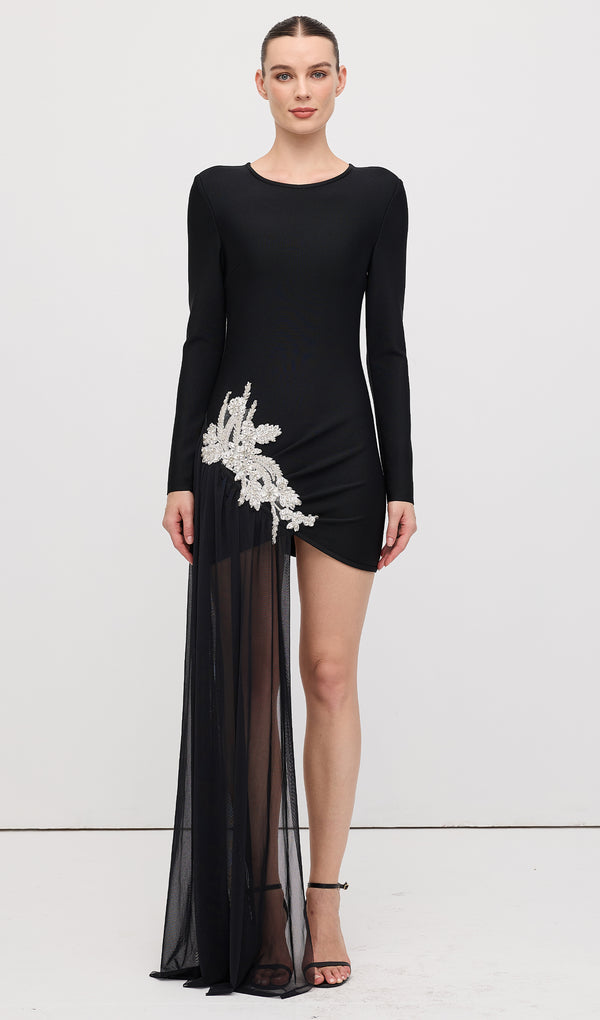 Solid Asymmetrical With Embellishments Mini Dress