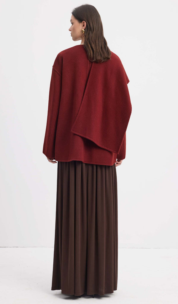 Solid Cape Style Coat-Wine Red