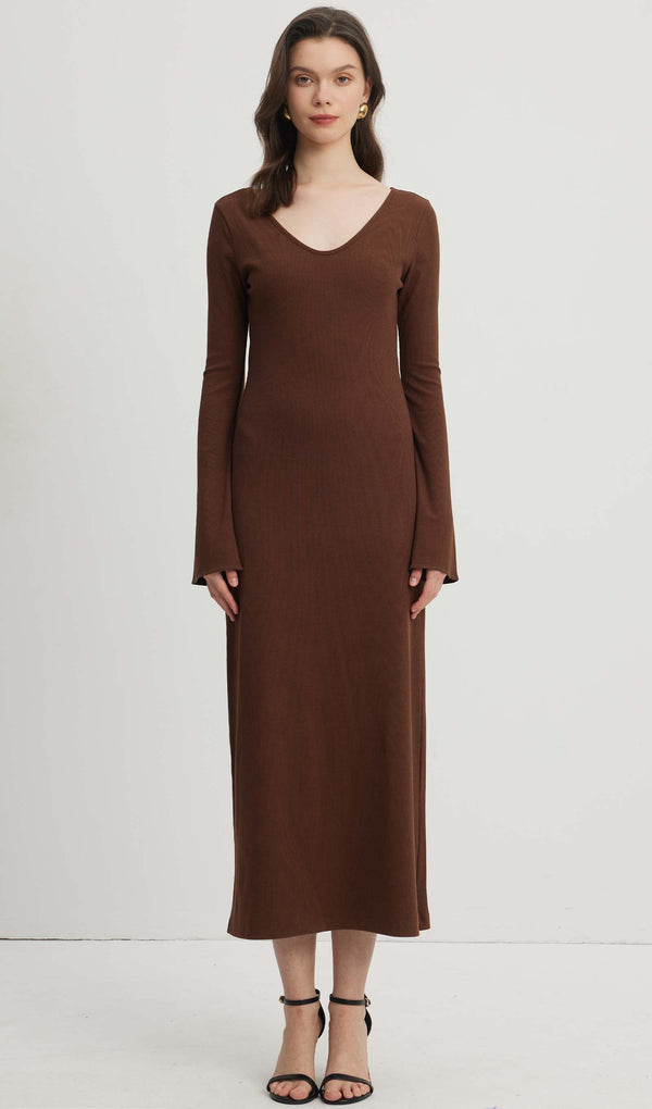 Solid Crew Neck Midi Dress