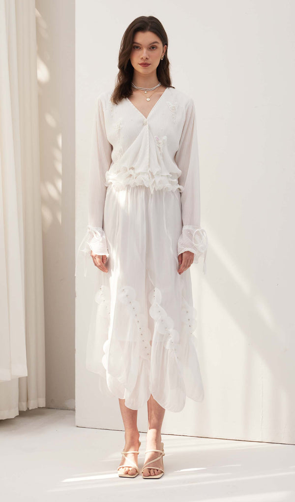 Solid Draped Midi Skirt