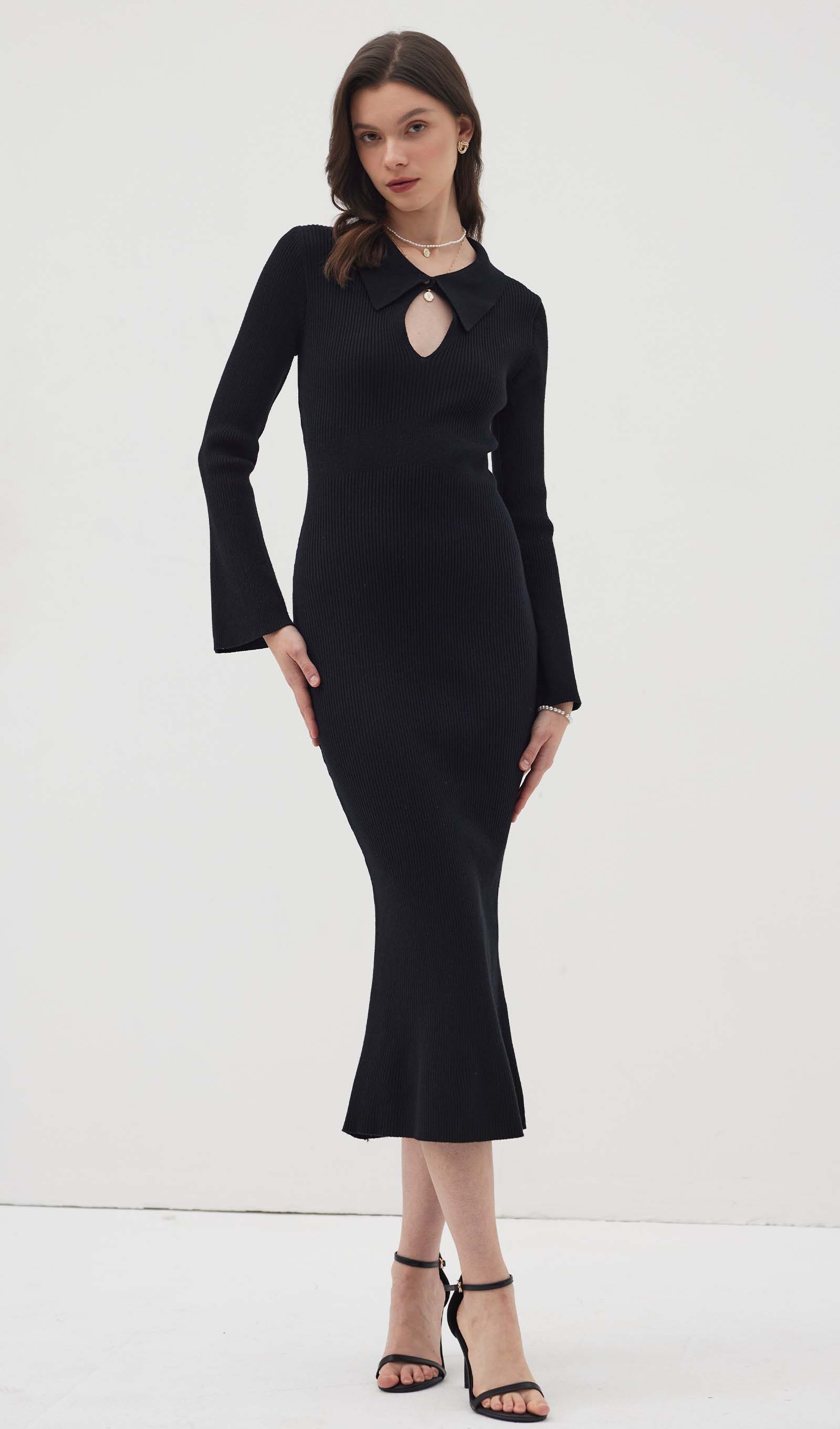 Solid Knitted Hollow Maxi Dress