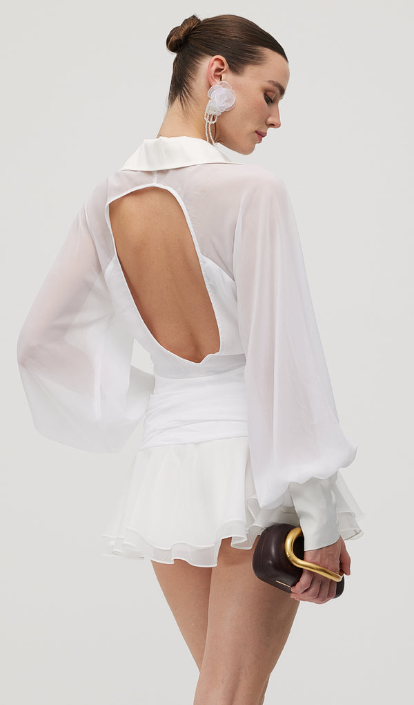 Solid Lantern Sleeve Mini Dress