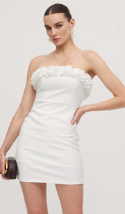 Minikleid mit 3D-Strassblumenmuster in Weiß