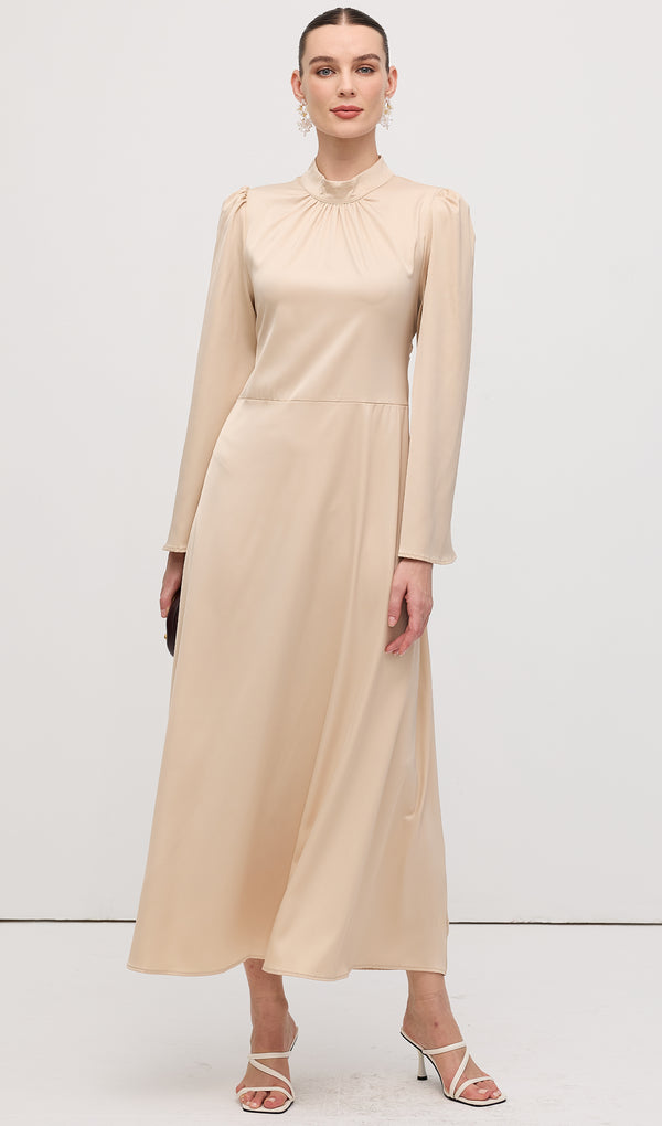 Solid Satin Long Sleeve Maxi Dress
