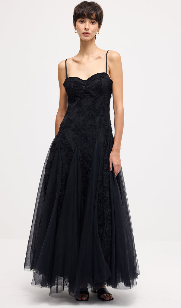 Solid Sleeveless Mesh Lace Midi Dress