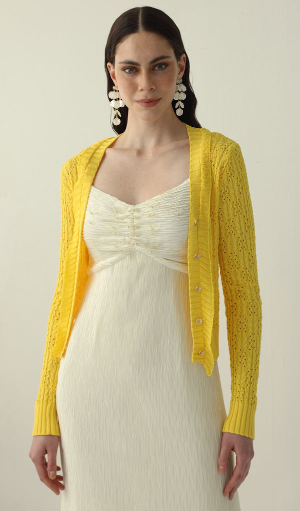 Solid V Neck Knitted Cardigan