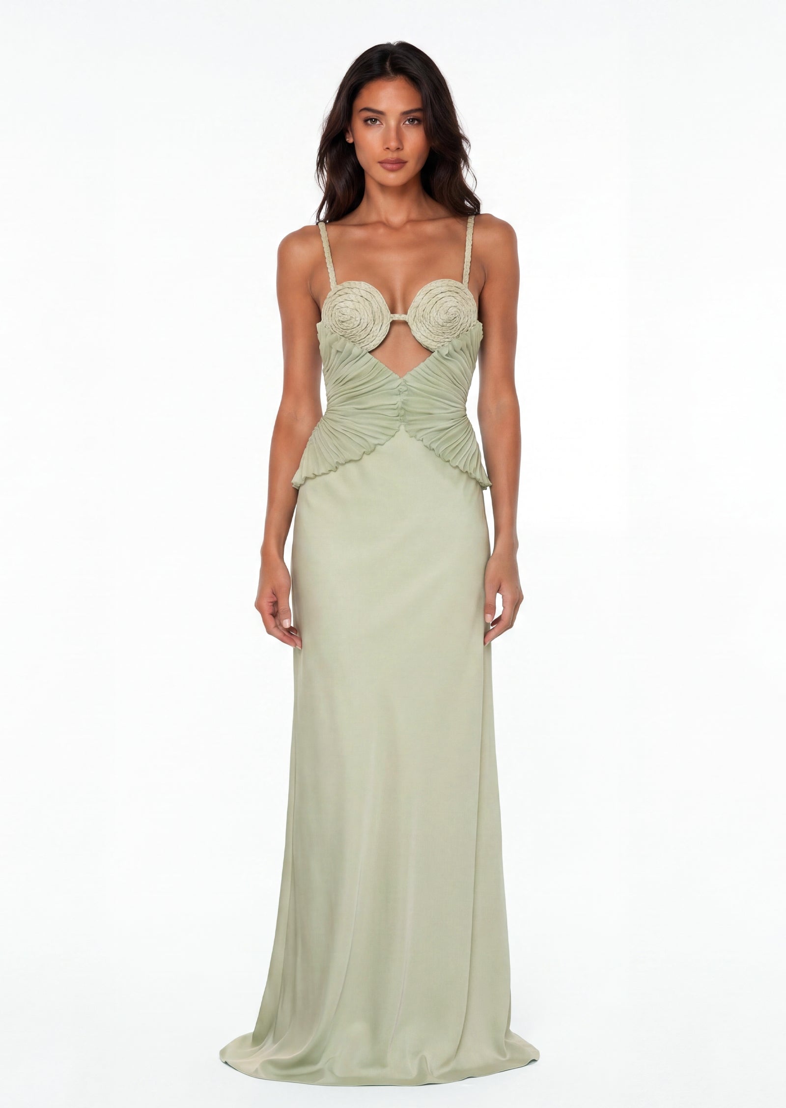 Spiral Lotus Leaf Maxi Dress In Green