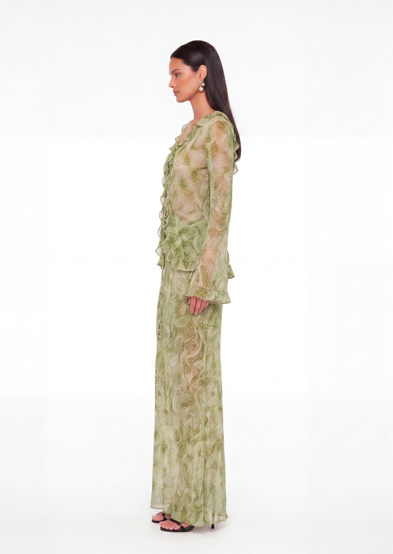 Midikleid in A-Linie mit Blumenmuster und Laternenärmeln
