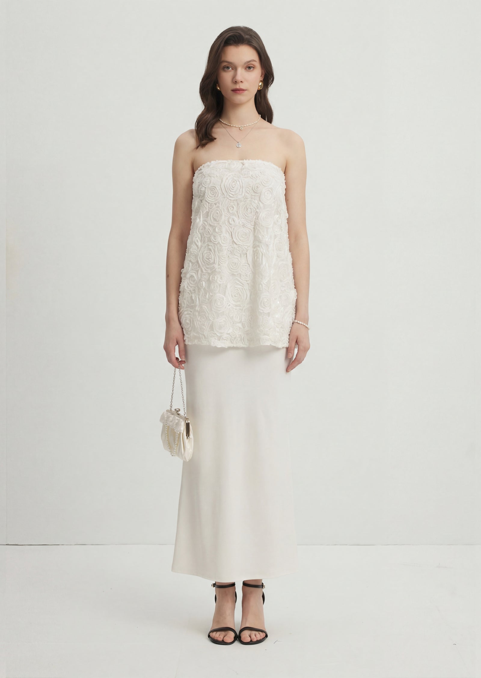 Midikleid in A-Linie mit Blumenmuster und Laternenärmeln