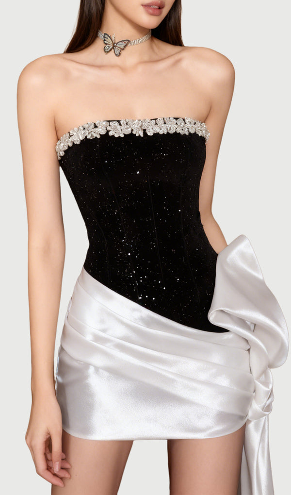 Strapless Mini Dress With Bow Ribbon