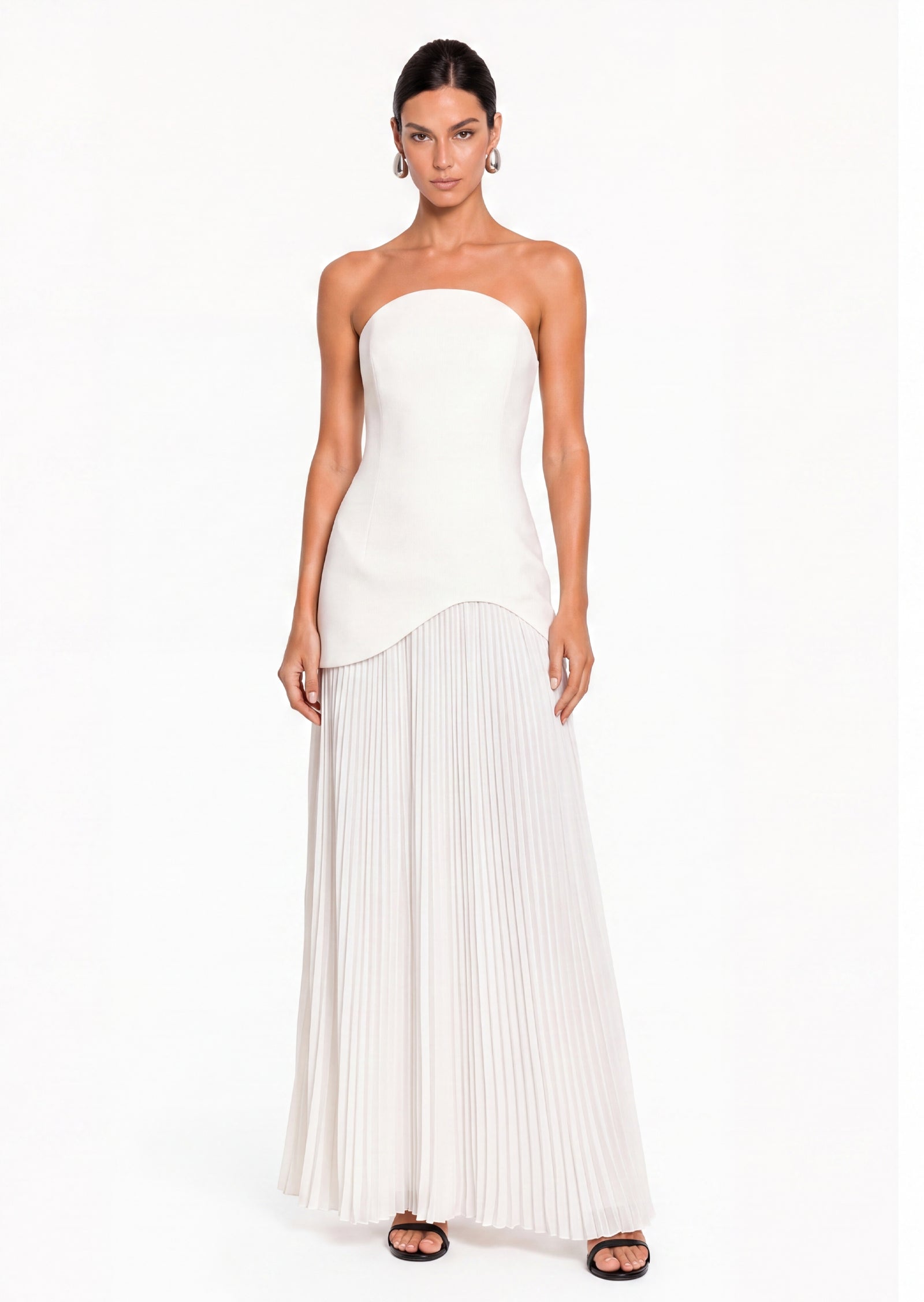 Kristie Strapless Pleated Maxi Dress In White