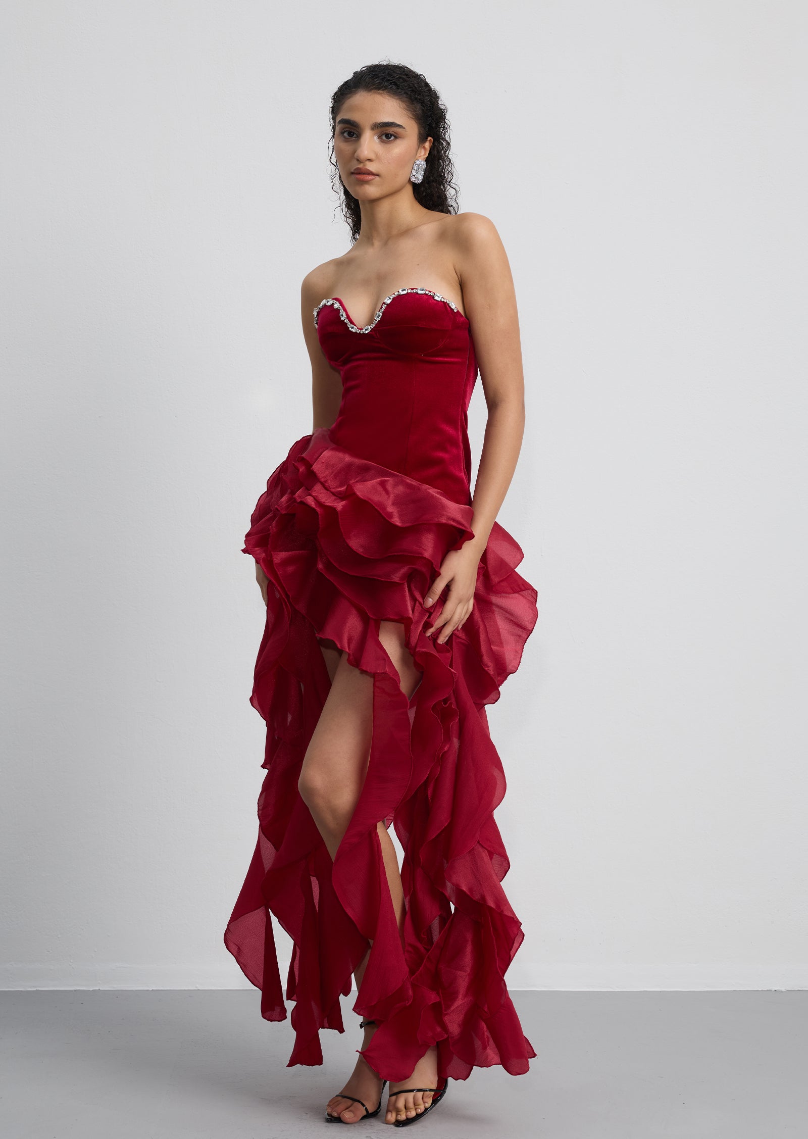 Midikleid in A-Linie mit Blumenmuster und Laternenärmeln