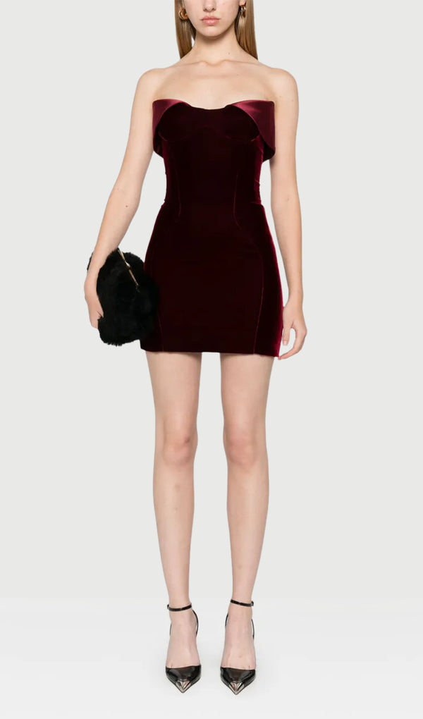 Strapless Velvet & Satin Mini Dress