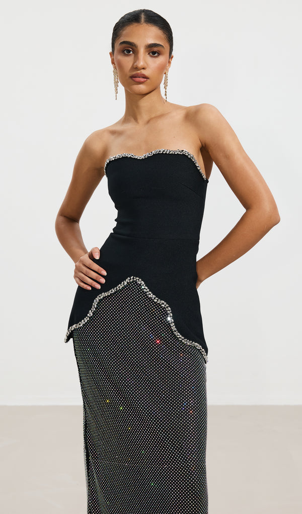 Strapless Beaded Top & Sequined Skirt Set