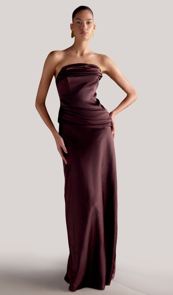 Strapless Satin Maxi Dress