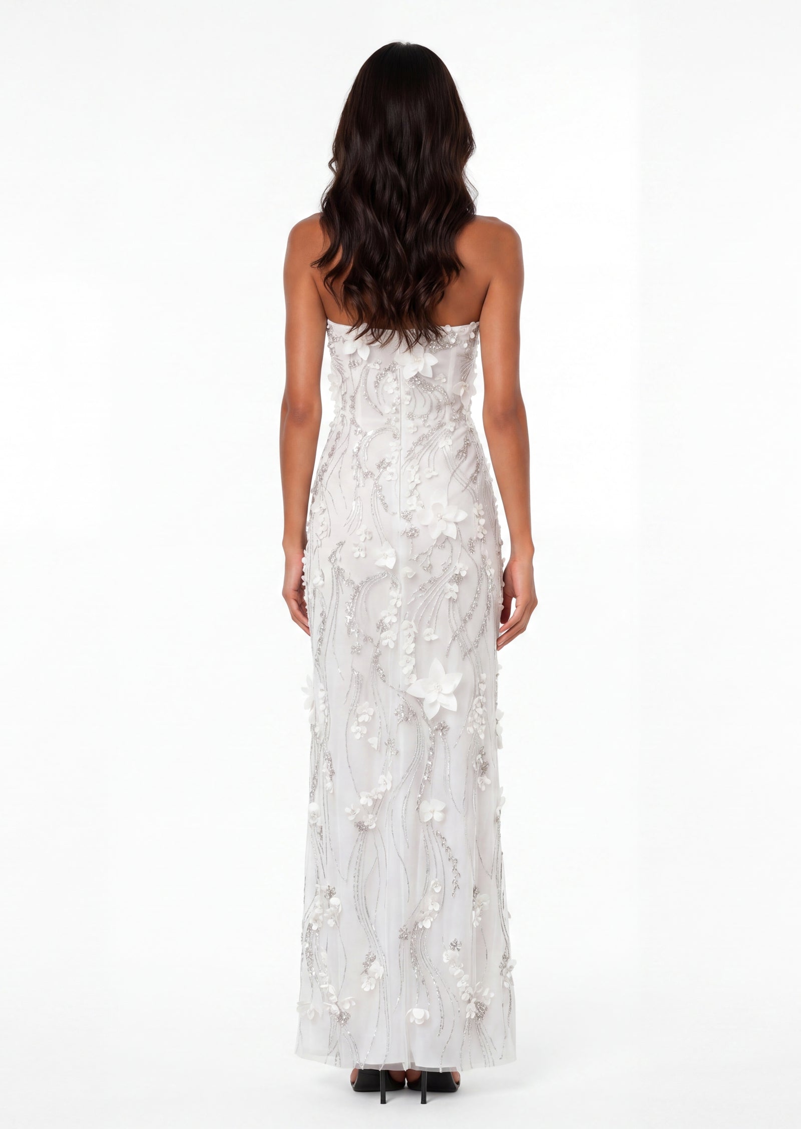 Milly Strapless Beaded Sequin Maxi Dress In White