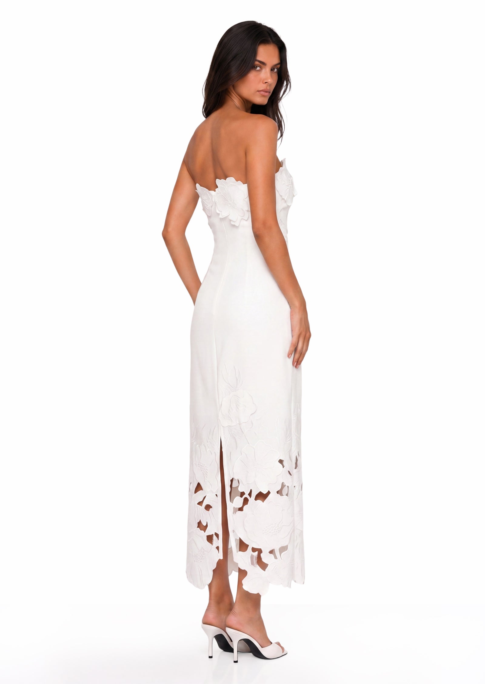Rayna Floral-Appliquéd Crepe Maxi Dress In White