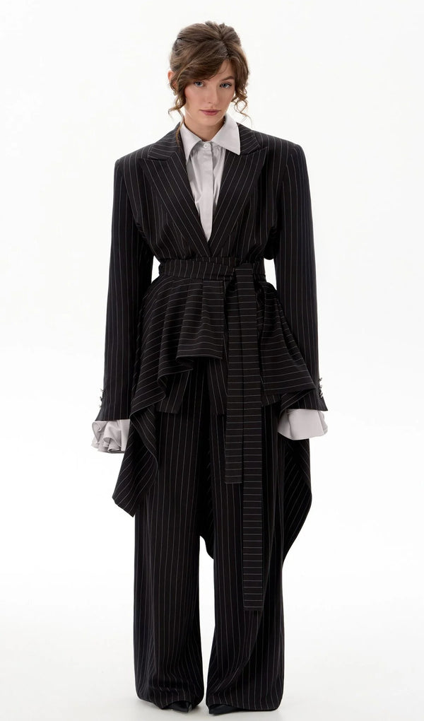 Stripe Long-Sleeved Suit Jacket & Pants Set