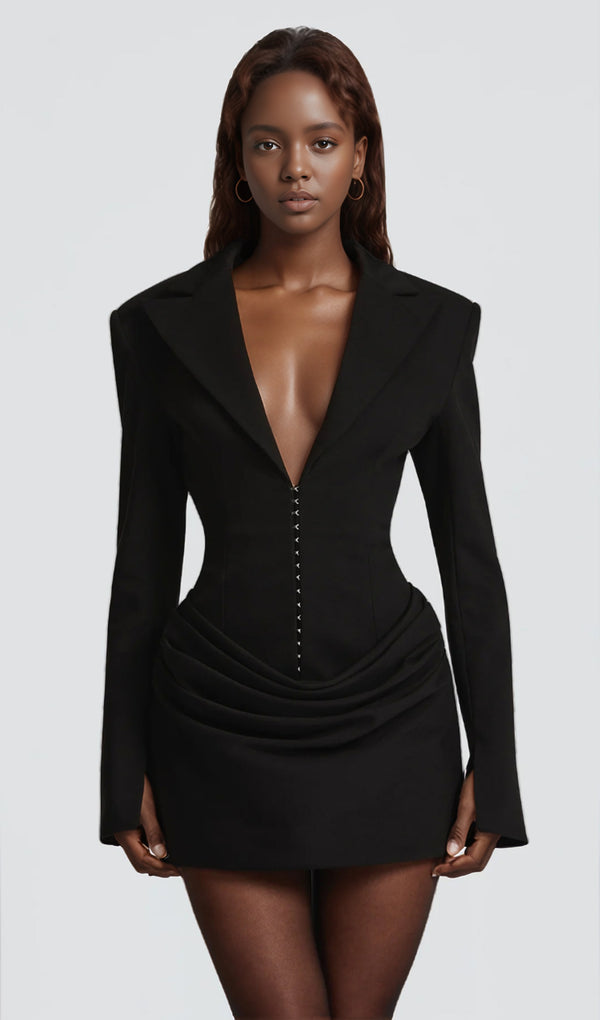 Suiting Pleated Mini Dress In Black