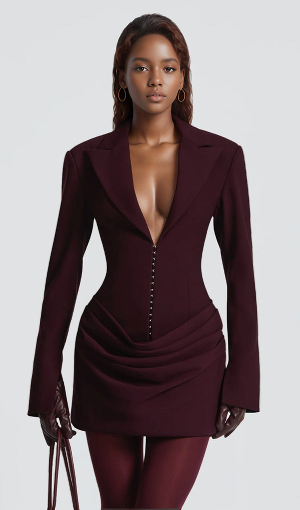 Suiting Pleated Mini Dress In Claret