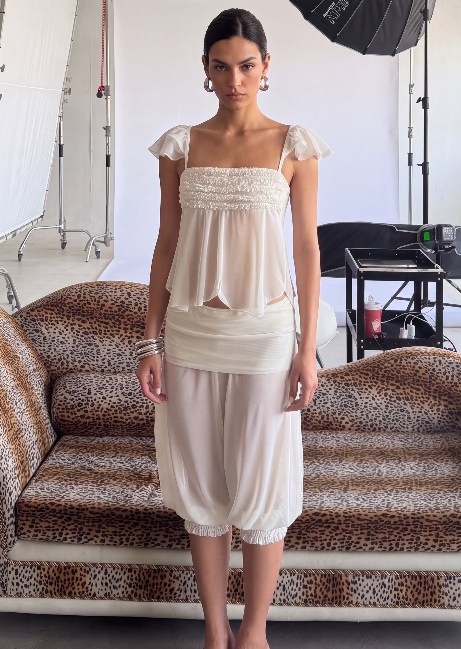 Midikleid in A-Linie mit Blumenmuster und Laternenärmeln