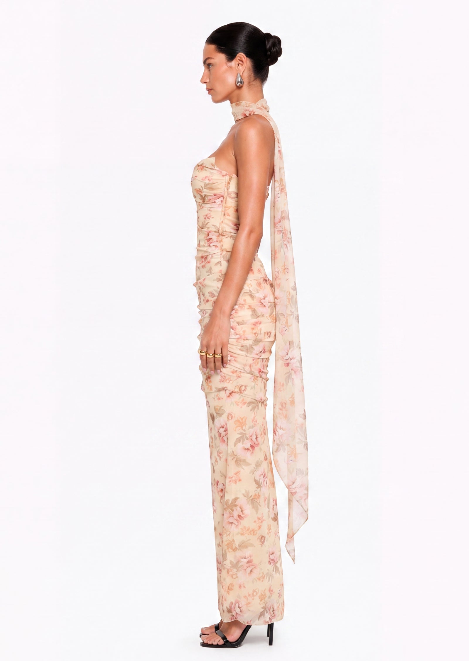Midikleid in A-Linie mit Blumenmuster und Laternenärmeln