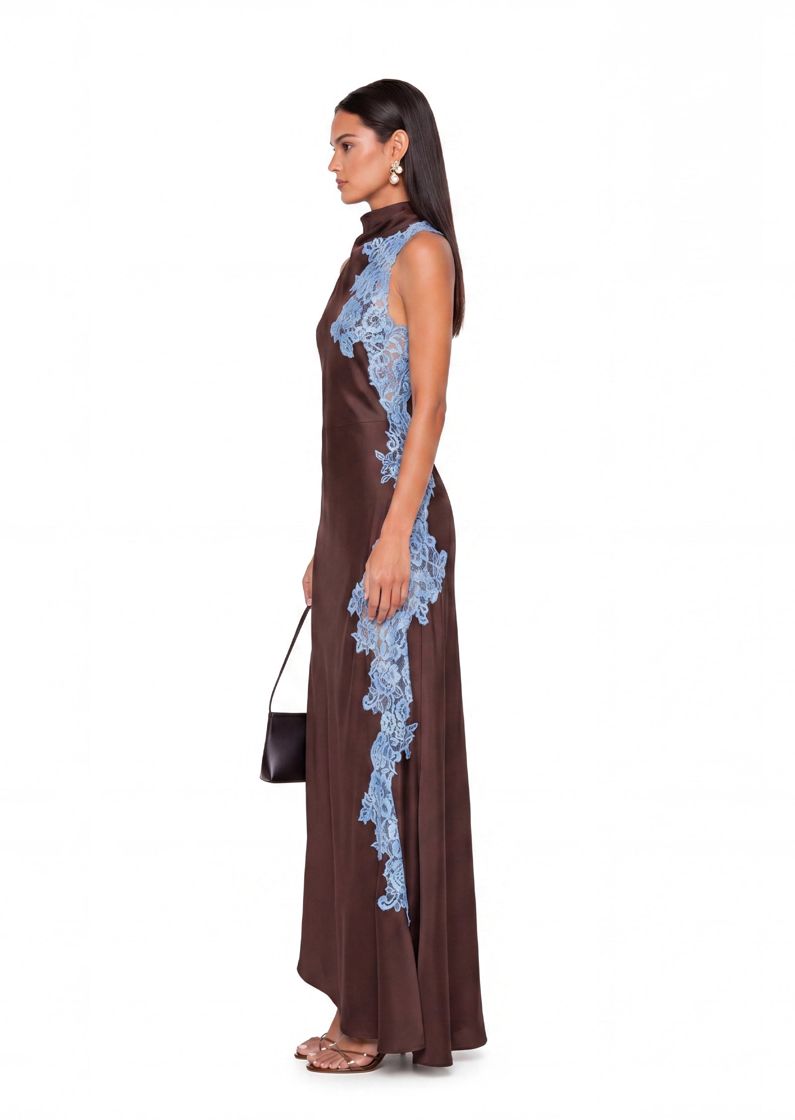 Gianni Asymmetrical Hem Maxi Dress In Coffee